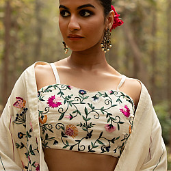 Advaya . अद्वया | Hand Embroidered Chanderi Co - ord Set - Jacket, Blouse & Paired Pant (Set of 3)