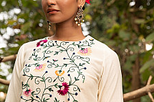 Advaya . अद्वया | Hand Embroidered Chanderi - Tunic Paired with Straight Pant (Set of 2)