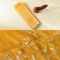 Kopal ✯ Handloom Tissue Linen Yellow Saree - Embroidered 2