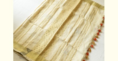 Kopal ✹  Handloom Tissue Linen Embroidered Saree ~ Cream