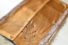 Kopal ✹  Handloom Tissue Linen Saree ~ Silver & Golden Bead Embroidered