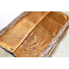 Kopal ✹  Handloom Tissue Linen Saree ~ Silver & Golden Bead Embroidered