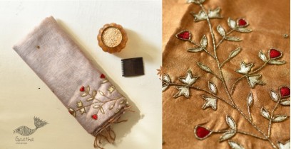 Kopal ✹  Handloom Tissue Linen Saree ~ Silver & Golden Bead Embroidered
