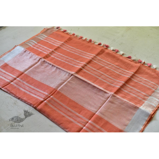 handloom linen peach color saree