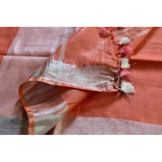 handloom linen peach color saree