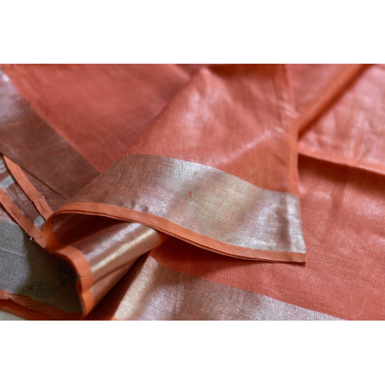 handloom linen peach color saree