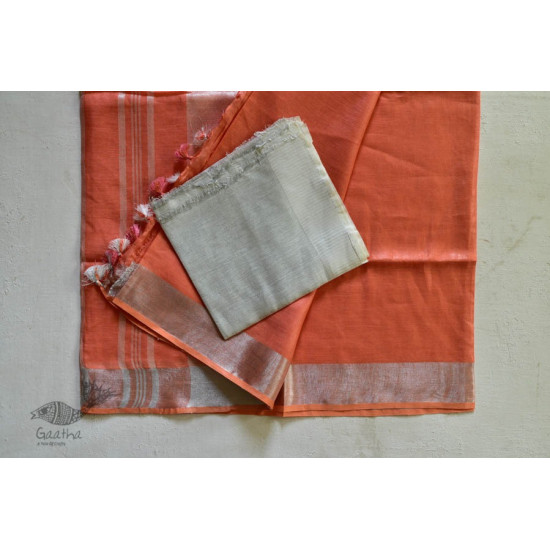 handloom linen peach color saree