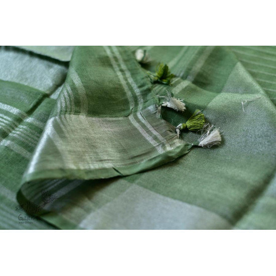 handloom linen saree - grey green color