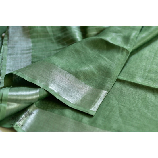 handloom linen saree - grey green color