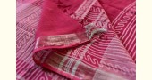 handloom block printed red linen saree