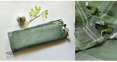 handloom linen saree - grey green color