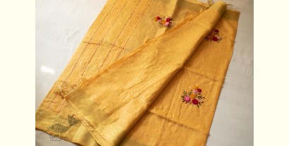 Kopal ✲ Handloom Linen Saree - Hand Embroidered - Yellow  