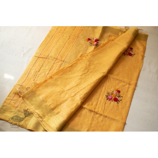 shop Handloom Linen Saree - Hand Embroidered