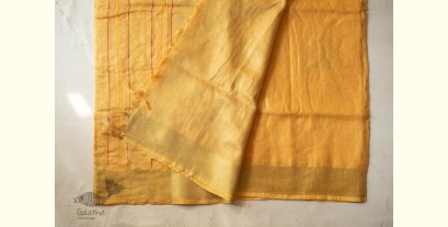 Kopal ✲ Handloom Linen Saree - Hand Embroidered - Yellow  