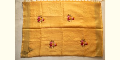 Kopal ✲ Handloom Linen Saree - Hand Embroidered - Yellow  