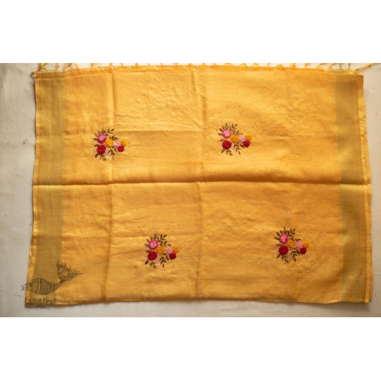 shop Handloom Linen Saree - Hand Embroidered