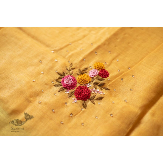 shop Handloom Linen Saree - Hand Embroidered