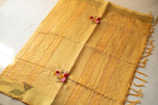 Kopal ✲ Handloom Linen Saree - Hand Embroidered - Yellow  