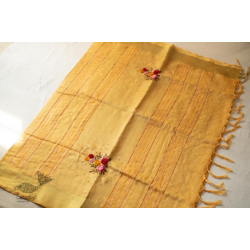 Kopal ✲ Handloom Linen Saree - Hand Embroidered - Yellow  