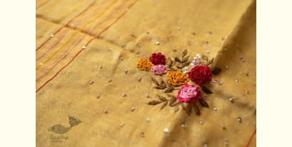 Kopal ✲ Handloom Linen Saree - Hand Embroidered - Yellow  