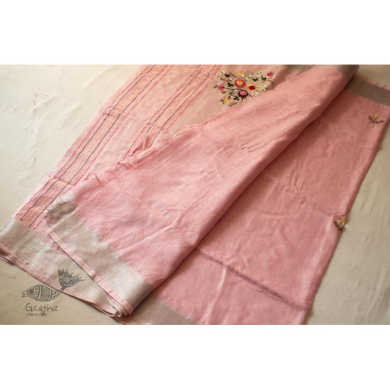 shop Handloom Linen Saree - Hand Embroidered