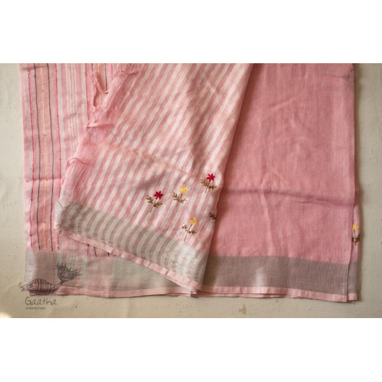 shop Handloom Linen Saree - Hand Embroidered