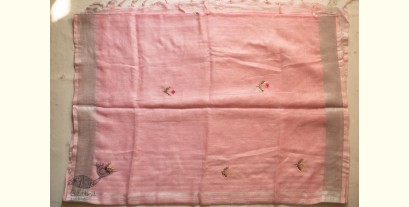 Kopal ✲ Handloom Linen Saree - Hand Embroidered - Light Pink