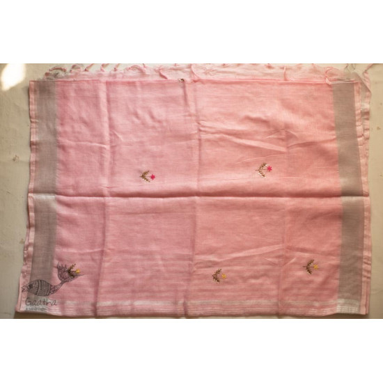 shop Handloom Linen Saree - Hand Embroidered