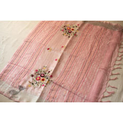 Kopal ✲ Handloom Linen Saree - Hand Embroidered - Light Pink