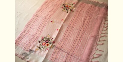 Kopal ✲ Handloom Linen Saree - Hand Embroidered - Light Pink