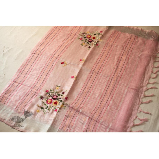 shop Handloom Linen Saree - Hand Embroidered