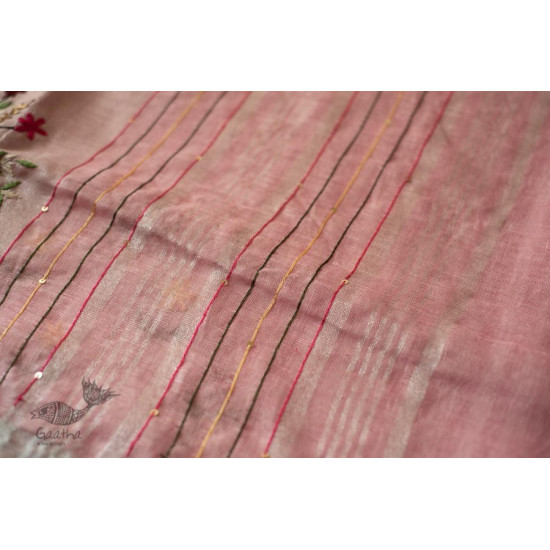 shop Handloom Linen Saree - Hand Embroidered