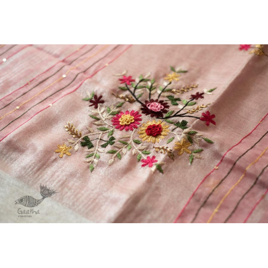 shop Handloom Linen Saree - Hand Embroidered