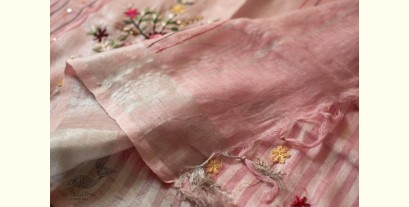 Kopal ✲ Handloom Linen Saree - Hand Embroidered - Light Pink