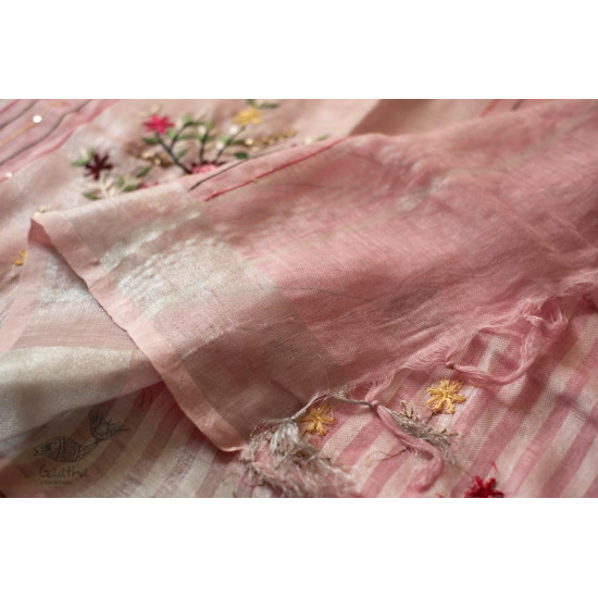 shop Handloom Linen Saree - Hand Embroidered