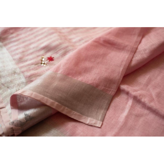 shop Handloom Linen Saree - Hand Embroidered