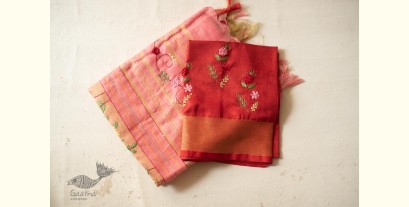 Kopal ✲ Handloom Linen Saree - Hand Embroidered - Light Carrot Red