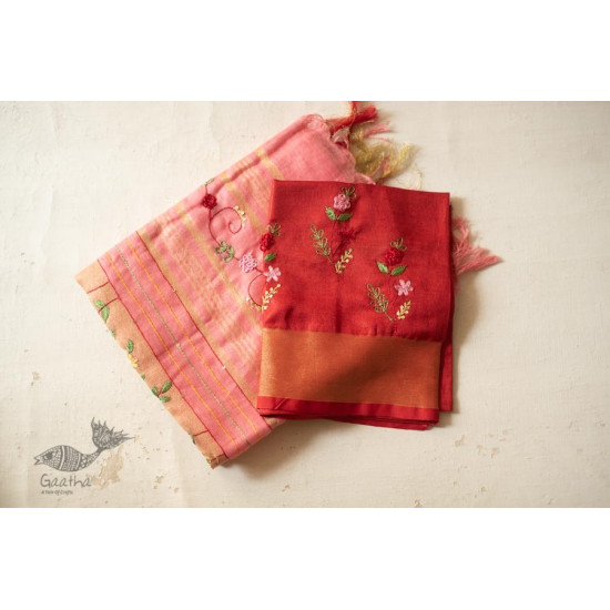 shop Handloom Linen Saree - Hand Embroidered