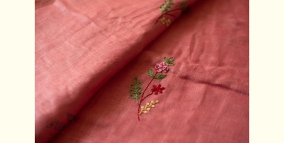 Kopal ✲ Handloom Linen Saree - Hand Embroidered - Light Carrot Red