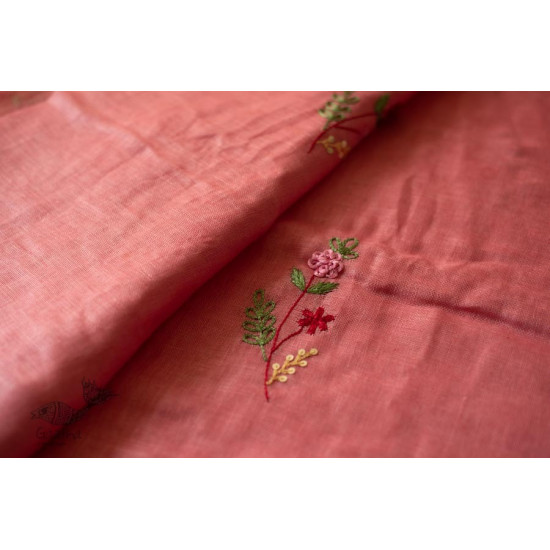 shop Handloom Linen Saree - Hand Embroidered