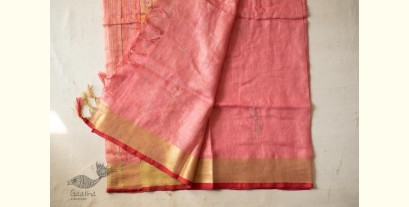 Kopal ✲ Handloom Linen Saree - Hand Embroidered - Light Carrot Red