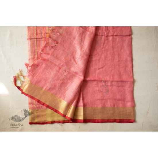 shop Handloom Linen Saree - Hand Embroidered