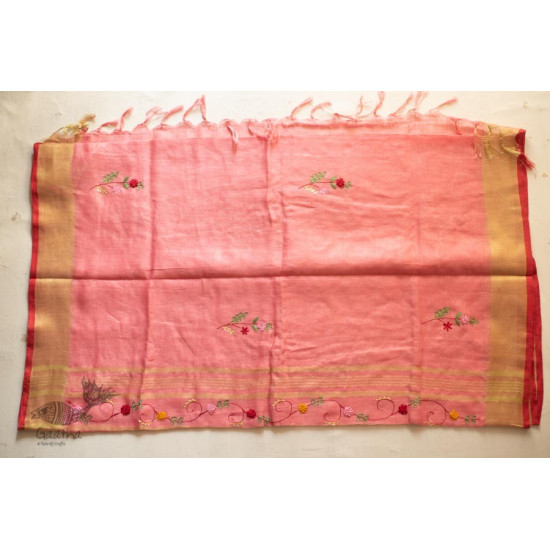 shop Handloom Linen Saree - Hand Embroidered