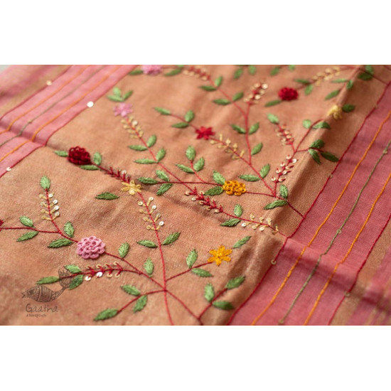 shop Handloom Linen Saree - Hand Embroidered