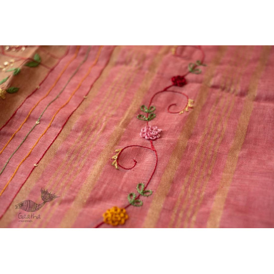 shop Handloom Linen Saree - Hand Embroidered