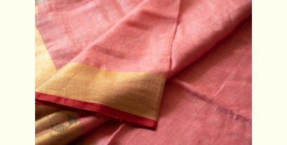 Kopal ✲ Handloom Linen Saree - Hand Embroidered - Light Carrot Red