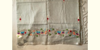 Kopal ✲ Handloom Linen Saree - Hand Embroidered - Light Pista Green