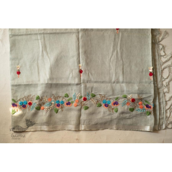 shop Handloom Linen Saree - Hand Embroidered