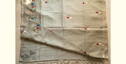 Kopal ✲ Handloom Linen Saree - Hand Embroidered - Light Pista Green