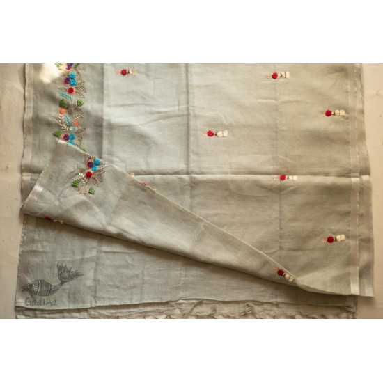 shop Handloom Linen Saree - Hand Embroidered